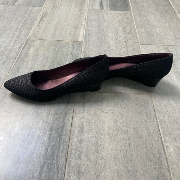FS/NY French Sole New York Point Toe Wedge Pumps Heels Black Sparkle Size 9 - Picture 5 of 8